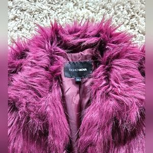 Fashion Nova Brand Magenta Faux Fur Jacket, Size Medium, Slighty Worn